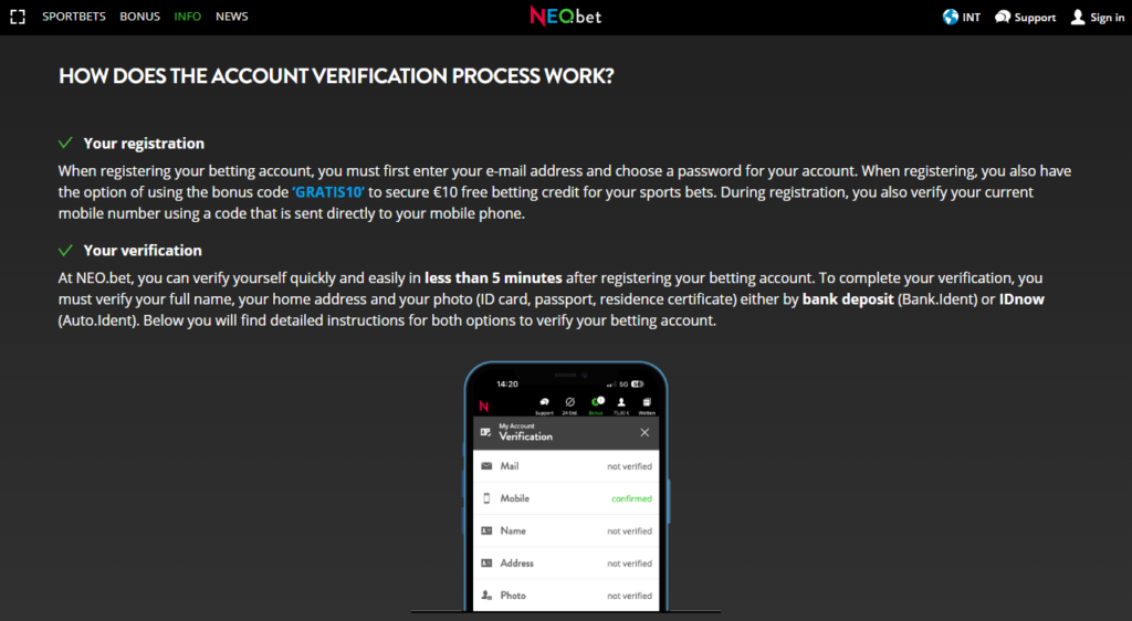 Neobet verification
